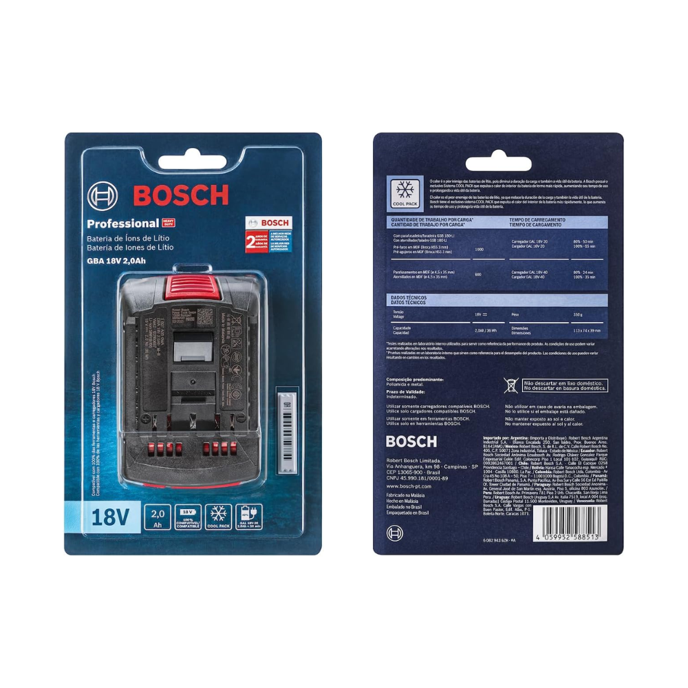Bateria 18V 2.0Ah GBA Original Lithium-Ion Profissional Compacta Bosch