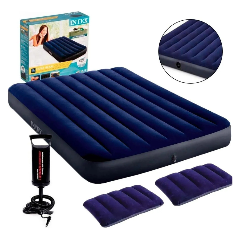 Colchão Inflável Queen Intex Dura-Beam com 2 Travesseiros e Bomba Manual