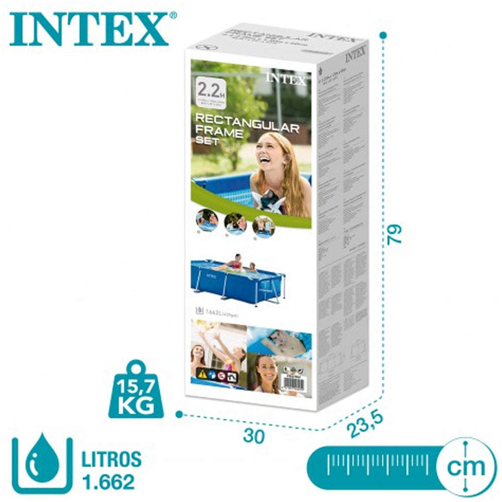 Piscina Retangular Desmontável Metal 1.662 Litros 2,2 M X 1,5 M X 60 Cm Intex