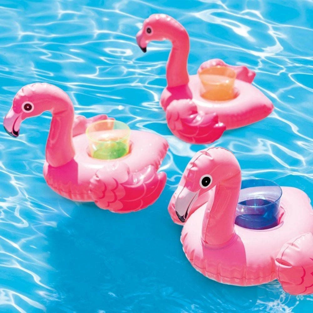 KIT COM 3 PORTA COPO FLAMINGO INFLÁVEL PISCINA MAR DRINK HOLDERS INTEX 33X25CM INTEX