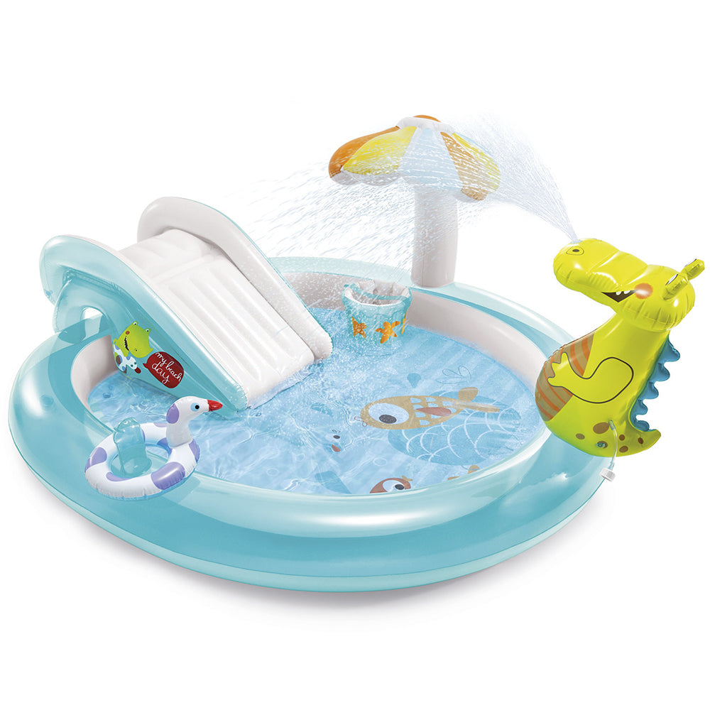 Piscina Infantil Playground Jacaré Esguicha Água Inflável 160 Litros - Intex