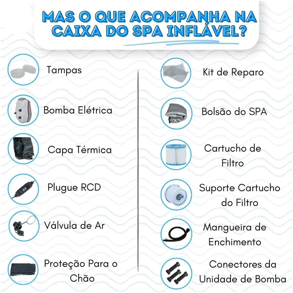 Banheira Ofurô Hidro Piscina Spa Inflável 795 Litros com Bomba Filtro Aquecedor e Bolhas 127v