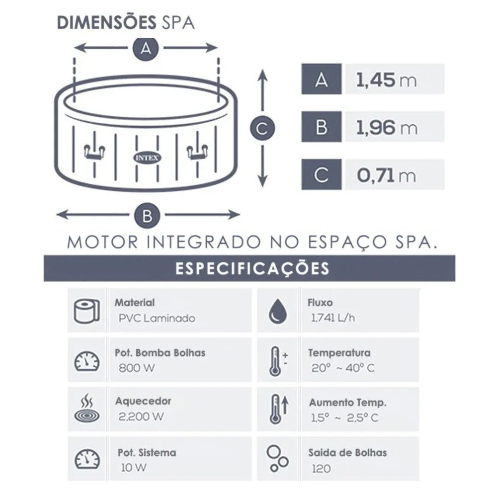 Banheira Ofurô Hidro Piscina Spa Inflável 795 Litros com Bomba Filtro Aquecedor e Bolhas 127v