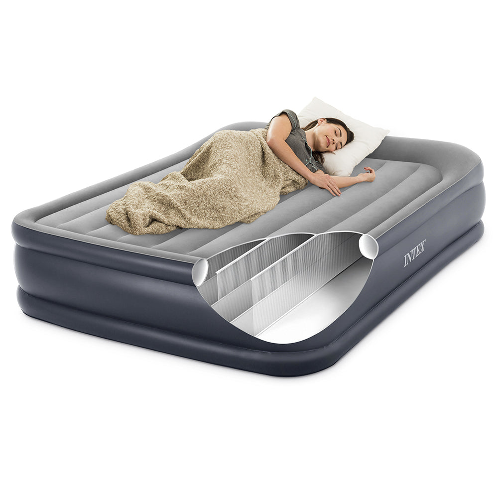 COLCHÃO CASAL INFLÁVEL COM BOMBA ELÉTRICA INFLADOR EMBUTIDO INTEX DURA BEAM QUEEN RAISED