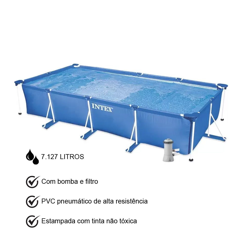 Piscina Estrutural Retangular 7.127 Litros Intex Com Bomba e Filtro
