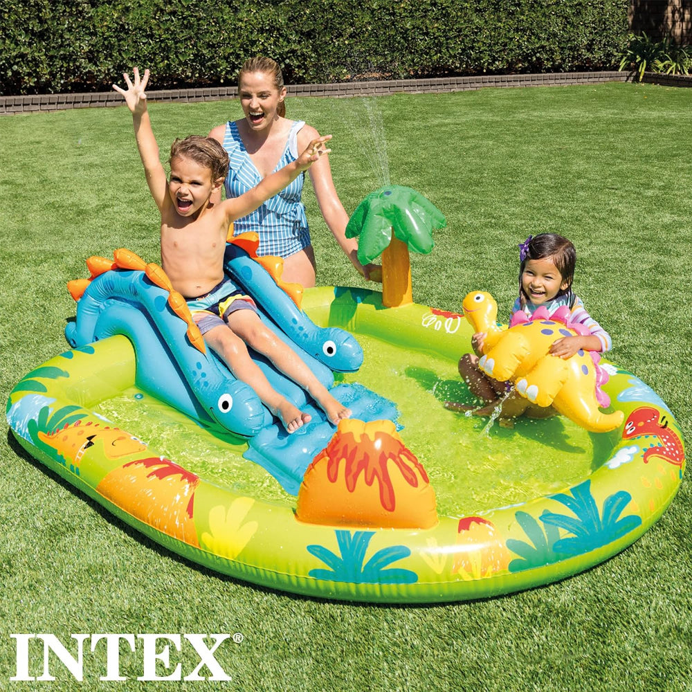 Piscina Inflável Intex Parque dos Dinossauros 143 Litros Escorregador Infantil