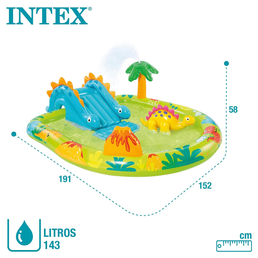 Piscina Inflável Intex Parque dos Dinossauros 143 Litros Escorregador Infantil