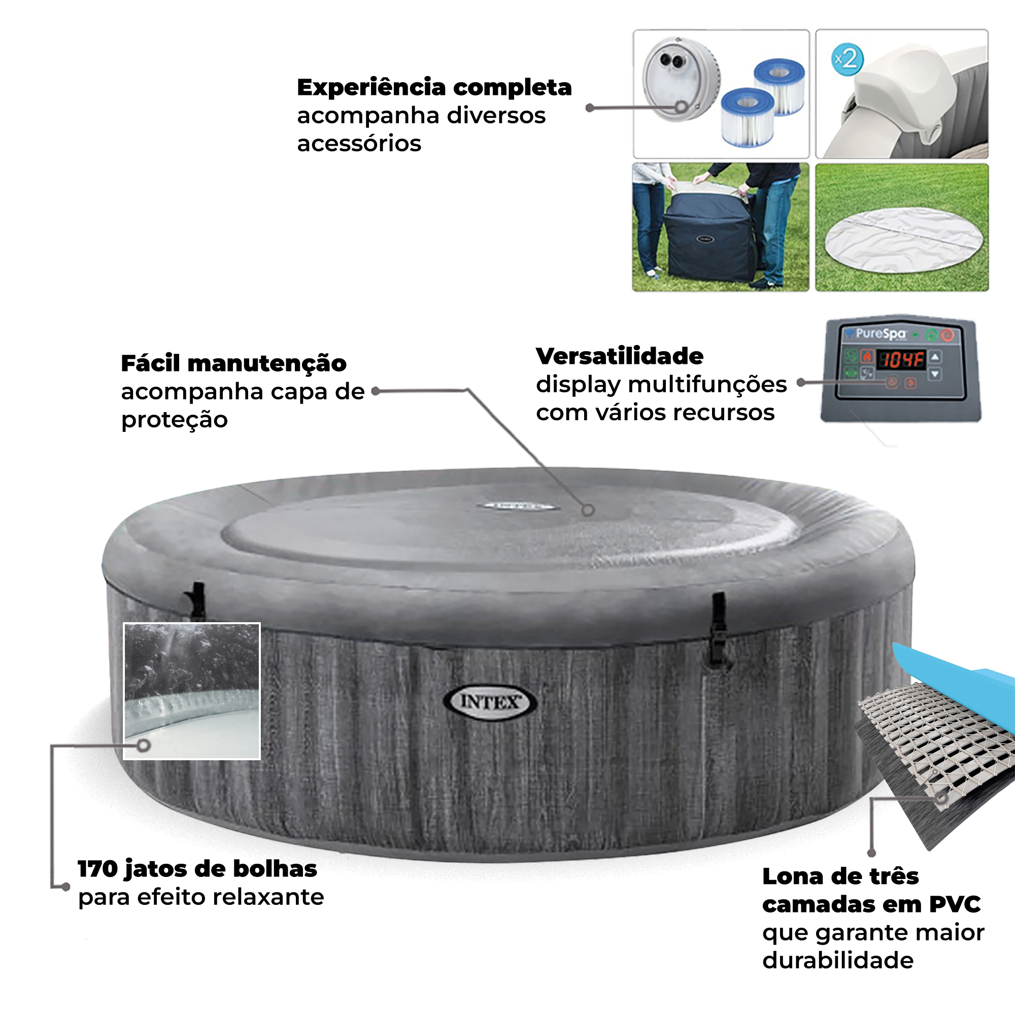 Piscina Inflável Intex Greywood SPA Ofurô 1.098 Litros 6 Lugares Com Bomba e Filtro 110v