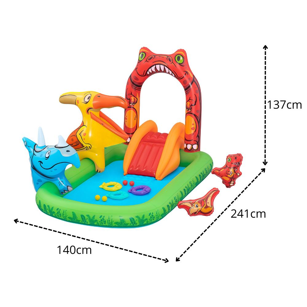 Piscina Inflável Infantil Playground Dinossauro 190L Bestway com Acessórios e Bomba Manual Bestway