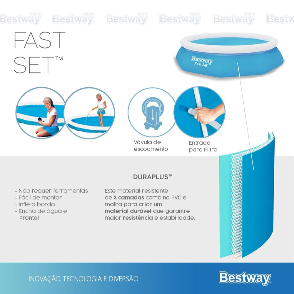 Piscina Inflável Grande Redonda Fast Set 3.800L Bestway