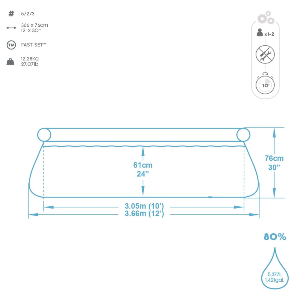Piscina Inflável Grande Circular Fast Set 5.377L 3,66m x 76cm Bestway