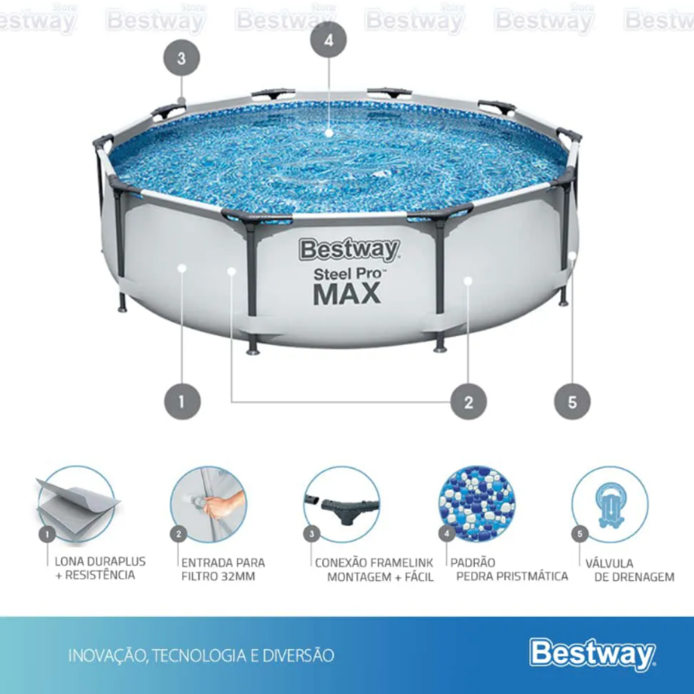 Piscina Estrutural 4678L Bestway Steel Pro MAX 3,05m x 76cm + Filtro 1.249L/h 127V