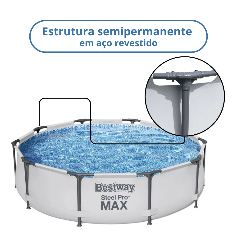 Piscina Estrutural 4678L Bestway Steel Pro MAX 3,05m x 76cm + Filtro 1.249L/h 127V