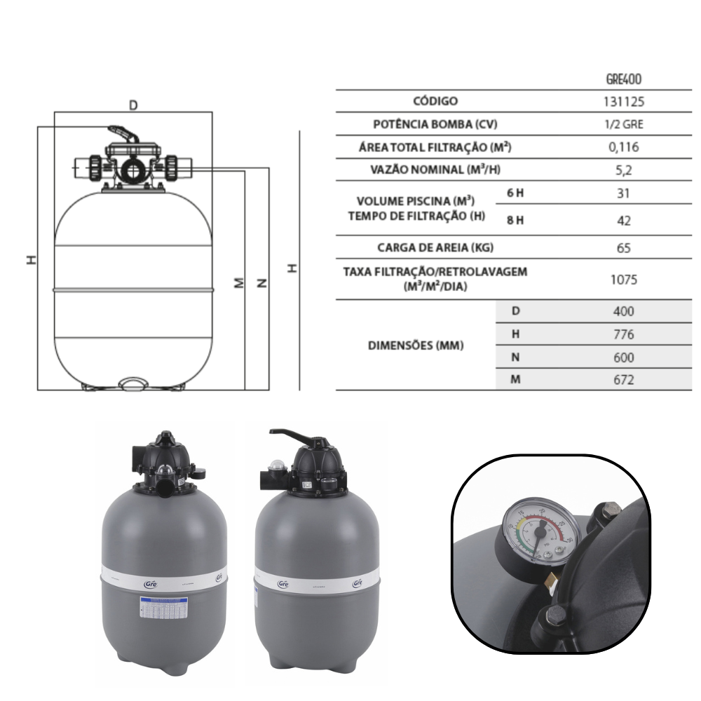 Kit Bomba de Piscina 1/2 Com Filtro GRE400 Até 42.000 Litros