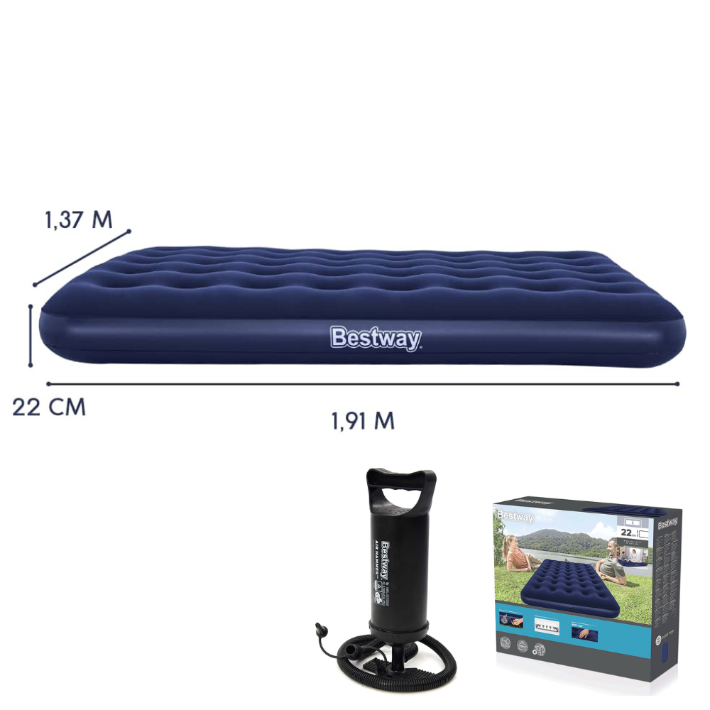 Kit 2 Colchões Infláveis Casal Bestway com Bomba de Ar Manual Para Camping e Visitas