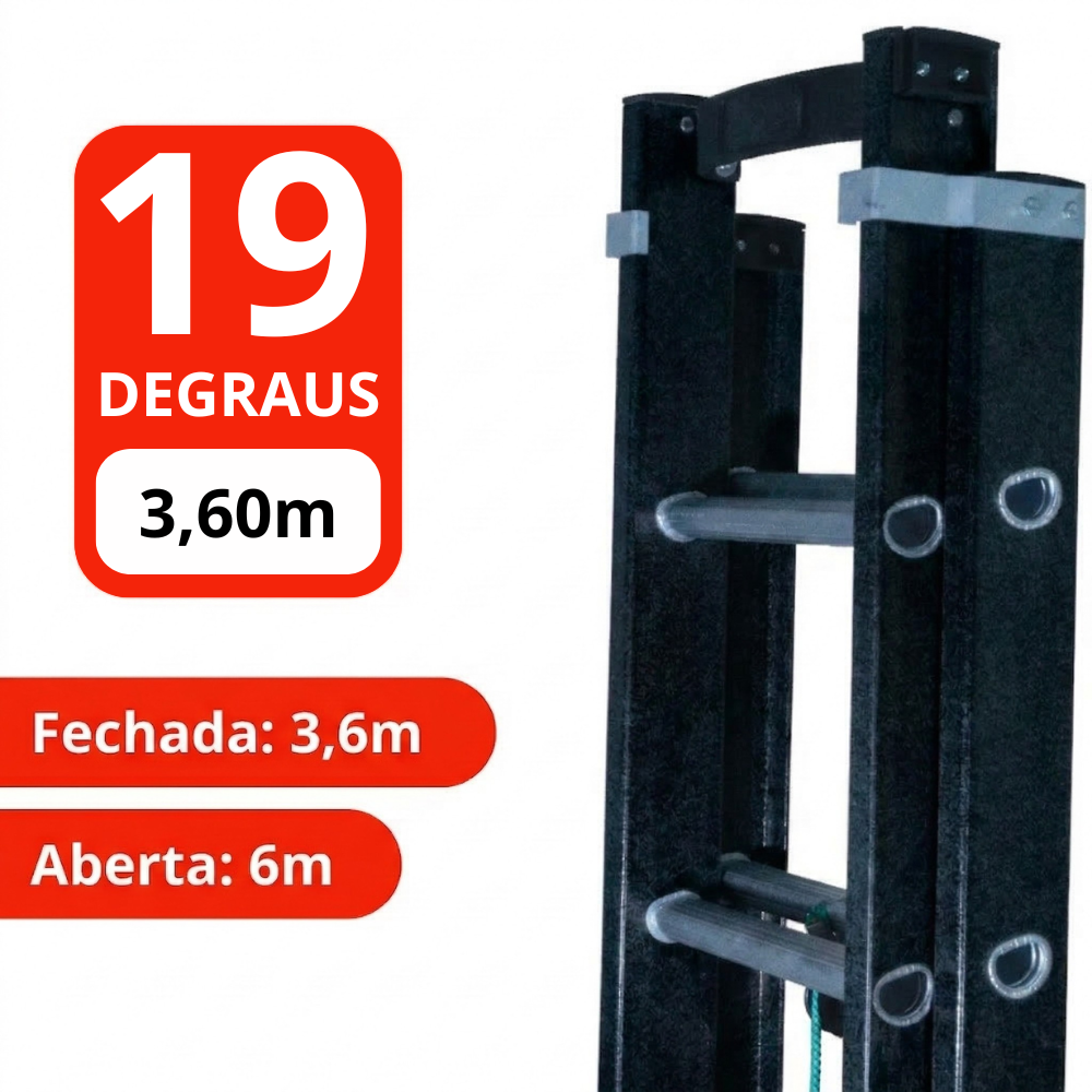 Escada Extensível Profissional Fibra de Vidro 3,60m a 6,00m 150kg Síntese