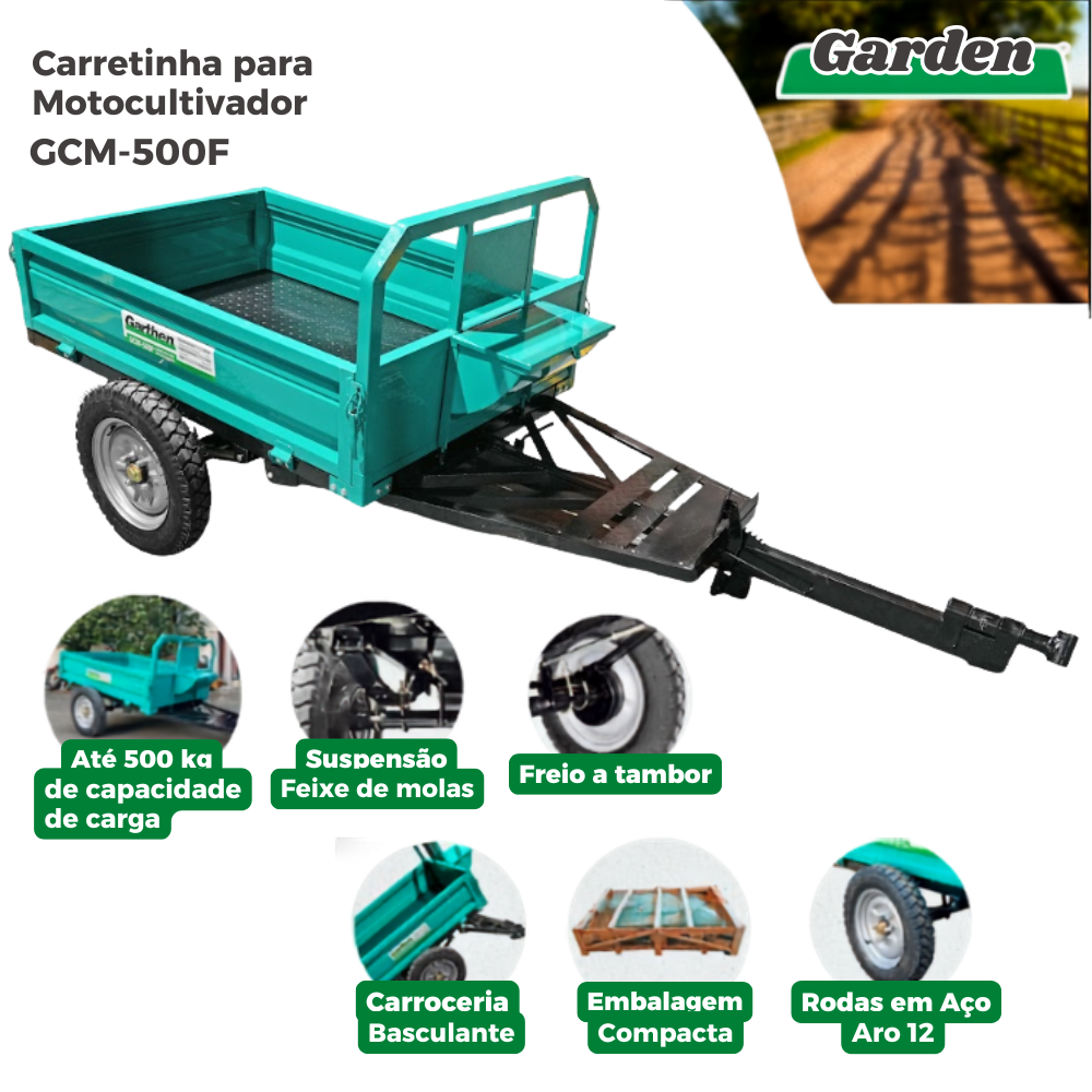 Kit Motocultivador Branco BTTG 7.5 7,5HP com Carretinha Garthen GCM-500F 500kg