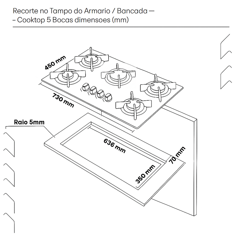 Fogão Cooktop 5 Bocas Tripla Chama Itatiaia Trempe Ferro Fundido Itacook Premium