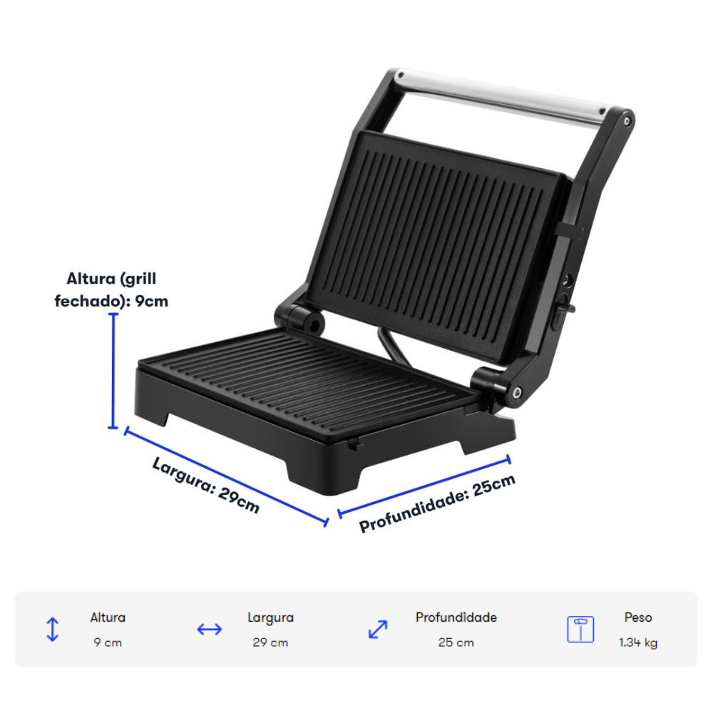 Sanduicheira Grill Essencial Inox 1000W 127V Abertura 180º Itatiaia