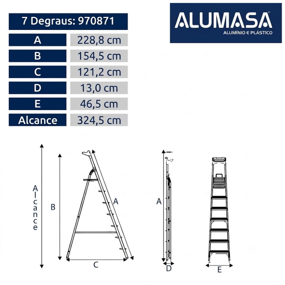 Escada Doméstica de Alumínio Comfort 7 Degraus Alumasa