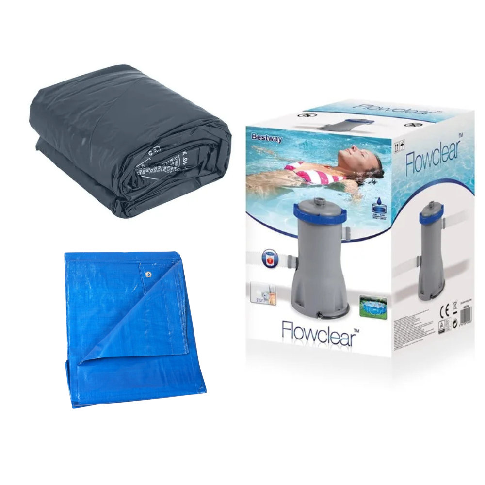 Kit Manutenção para Piscinas 3,05m Bomba Filtrante Bestway 127V + Capa + Forro 4x4m
