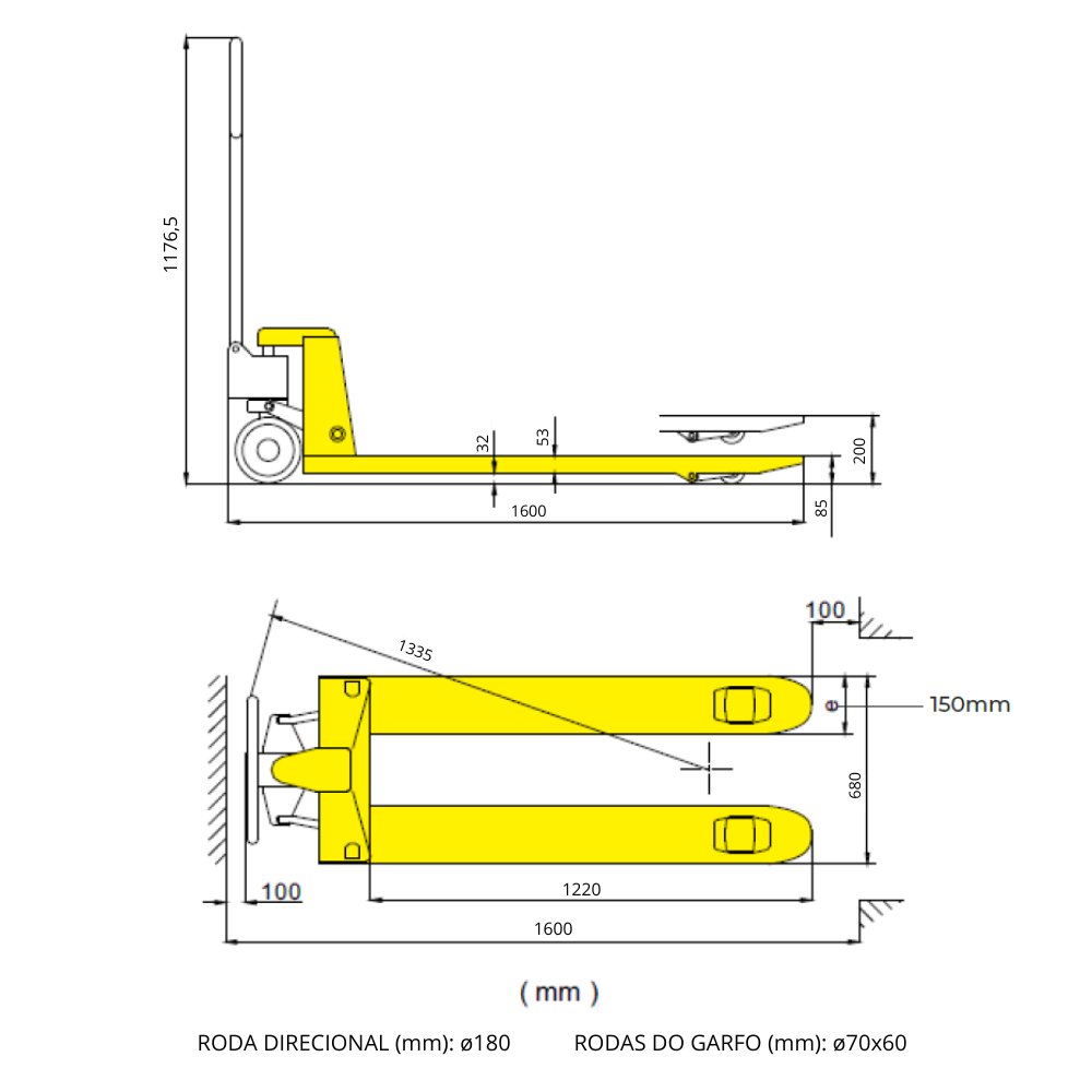 Paleteira Manual Transpallet Hidráulica 3000kg 03 Ton Roda Dupla 685X1220 Muke Tools