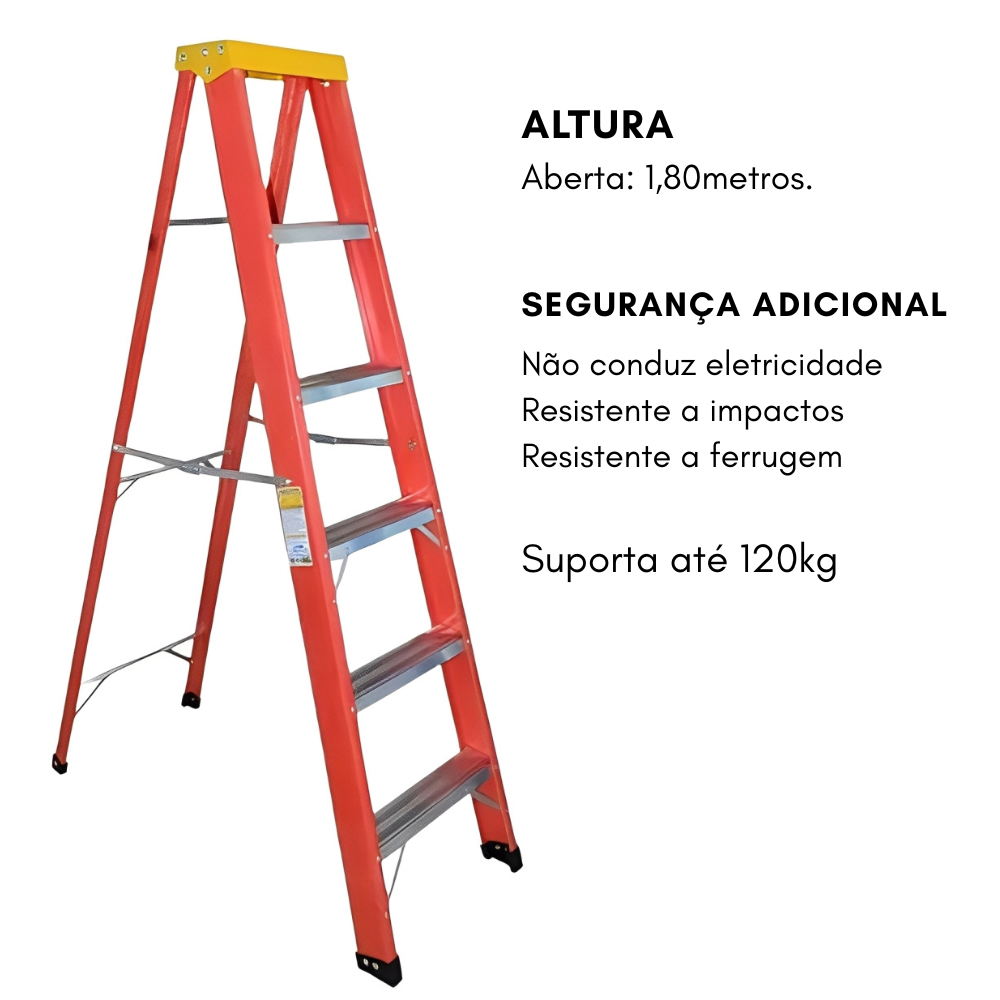 Kit 2 Escadas Profissional de Fibra W. Bertolo para Eletricista Extensível 7,2m + Tesoura 1,8m