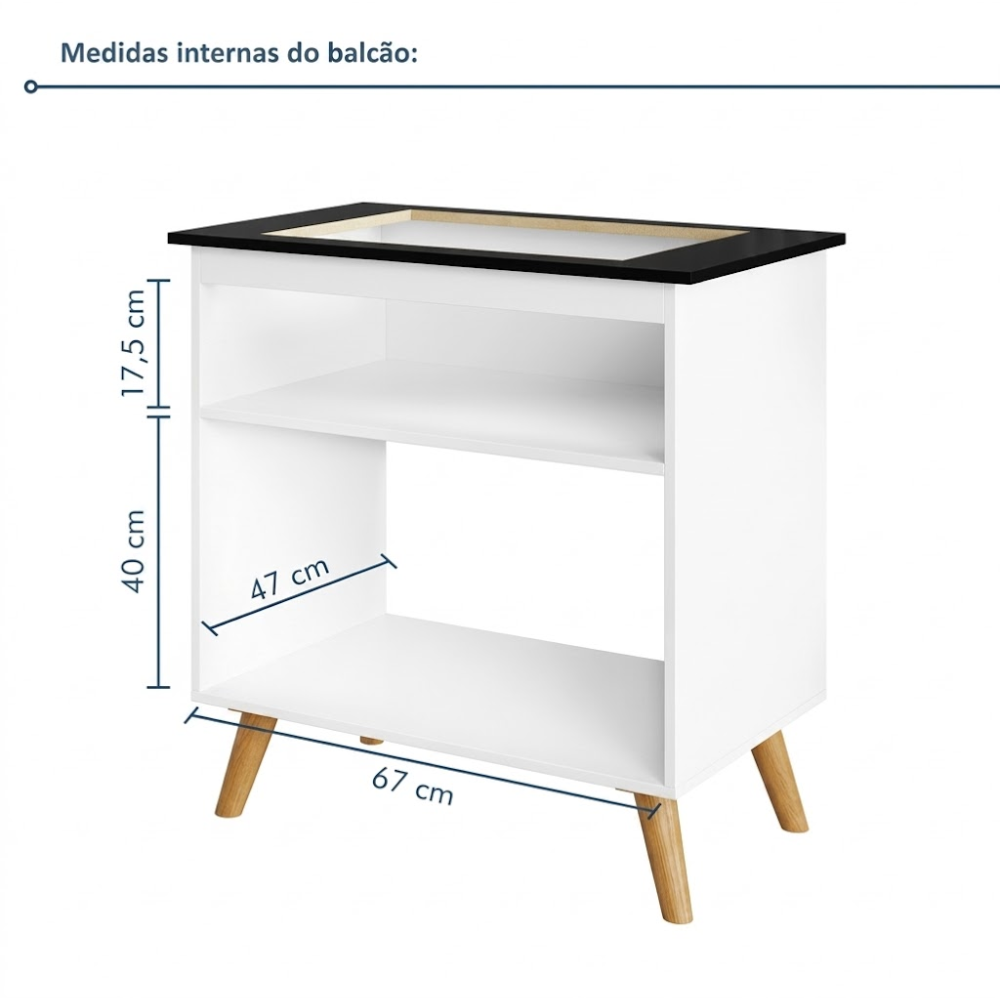 BALCÃO DE COZINHA PARA COOKTOP 4 E 5 BOCAS PARMA BRANCO KAIKI