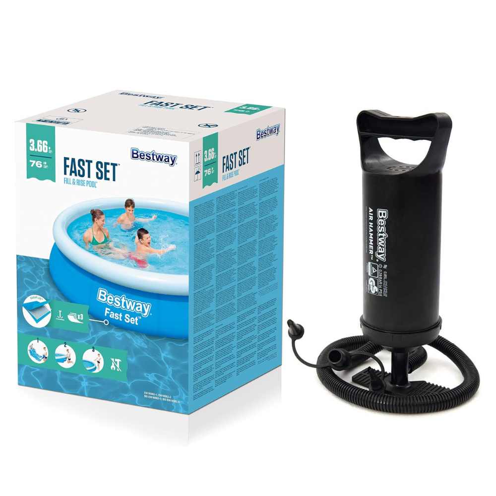 Piscina Inflável Grande Circular Fast Set 5.377L + Bomba Manual Bestway
