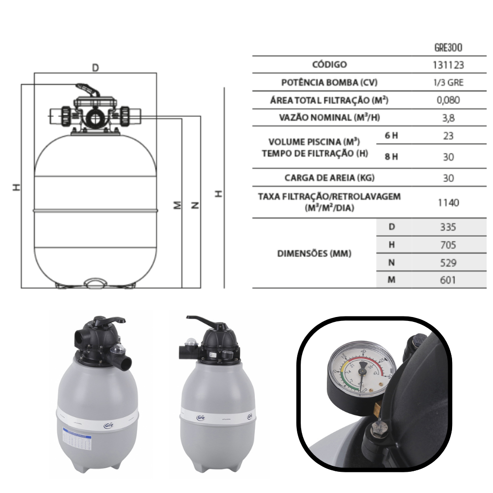 Kit Bomba 1/3 Com Filtro De Piscina GRE300 Até 30.000 Litros