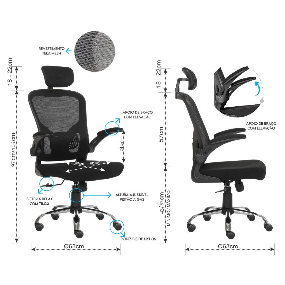 Conjunto Escritório Mesa 120x70 + Cadeira Ergonômica Mesh Regulável