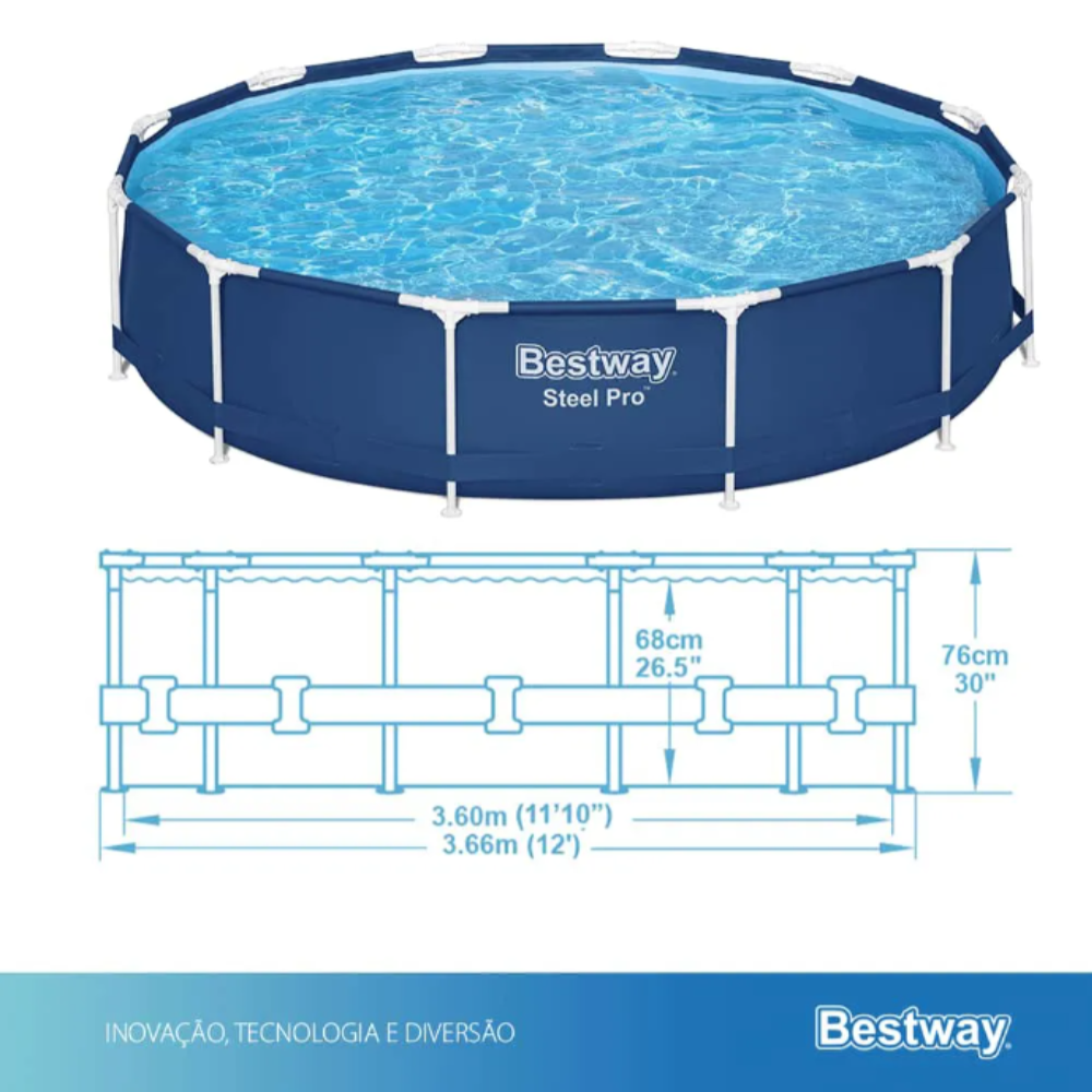 Piscina Estruturada 6473L 3,66m Bestway Steel Pro com Filtro 127V 2006L/h