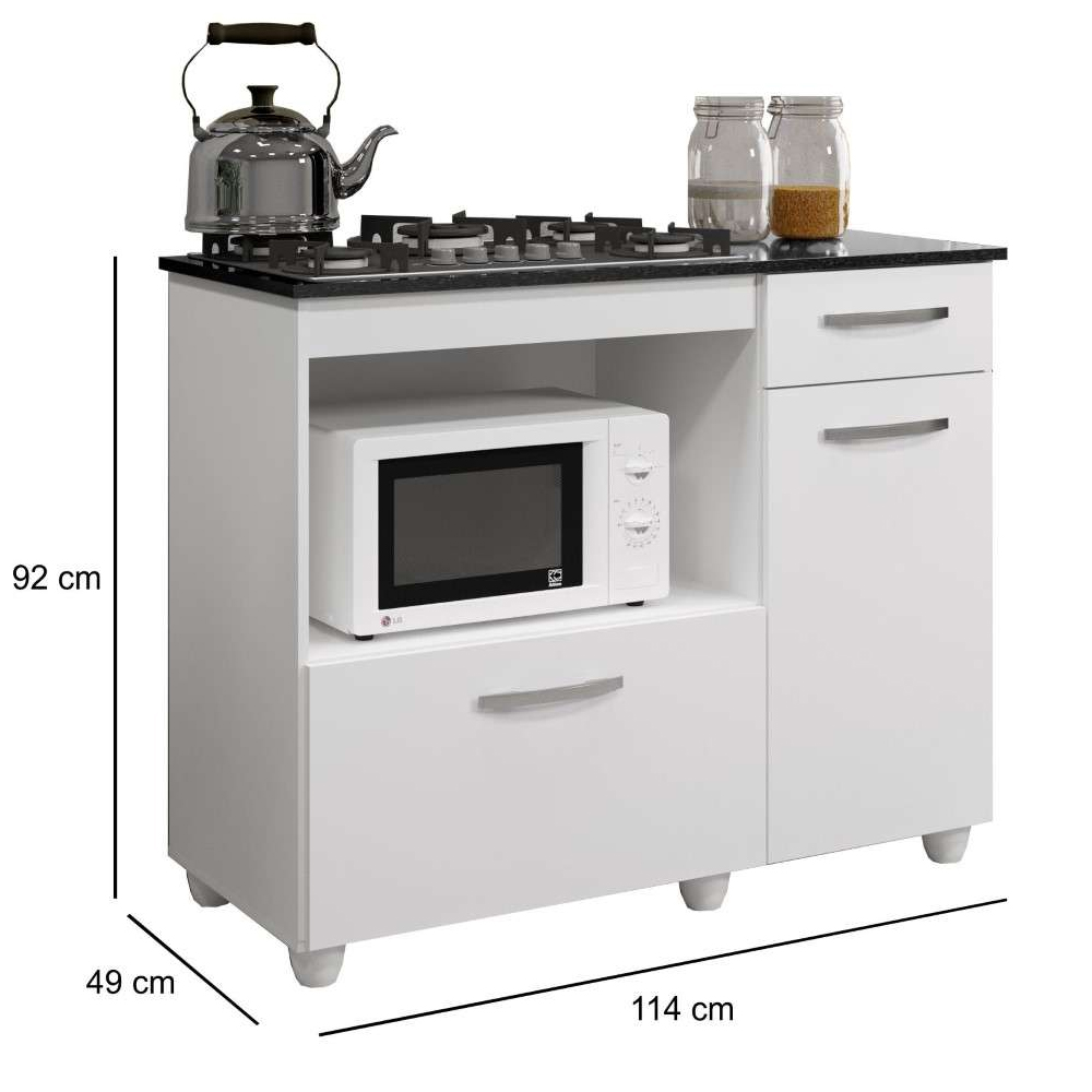 Kit Balcão Cooktop 2 Porta Basculante Violeta Branco com Fogão Cooktop 5 Bocas