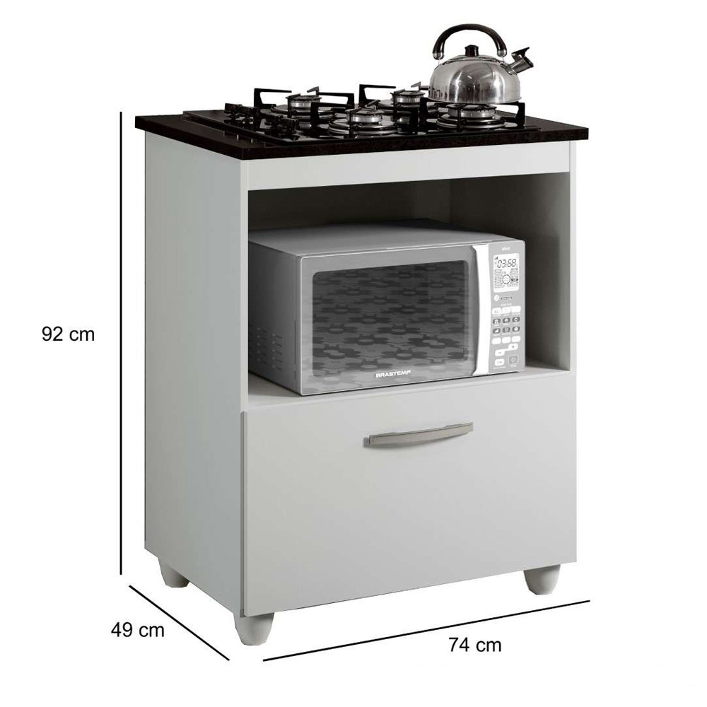 Kit Balcão Cooktop Kaiki Salvia com 1 Porta Branco e Fogão Cooktop 5 Bocas Itatiaia