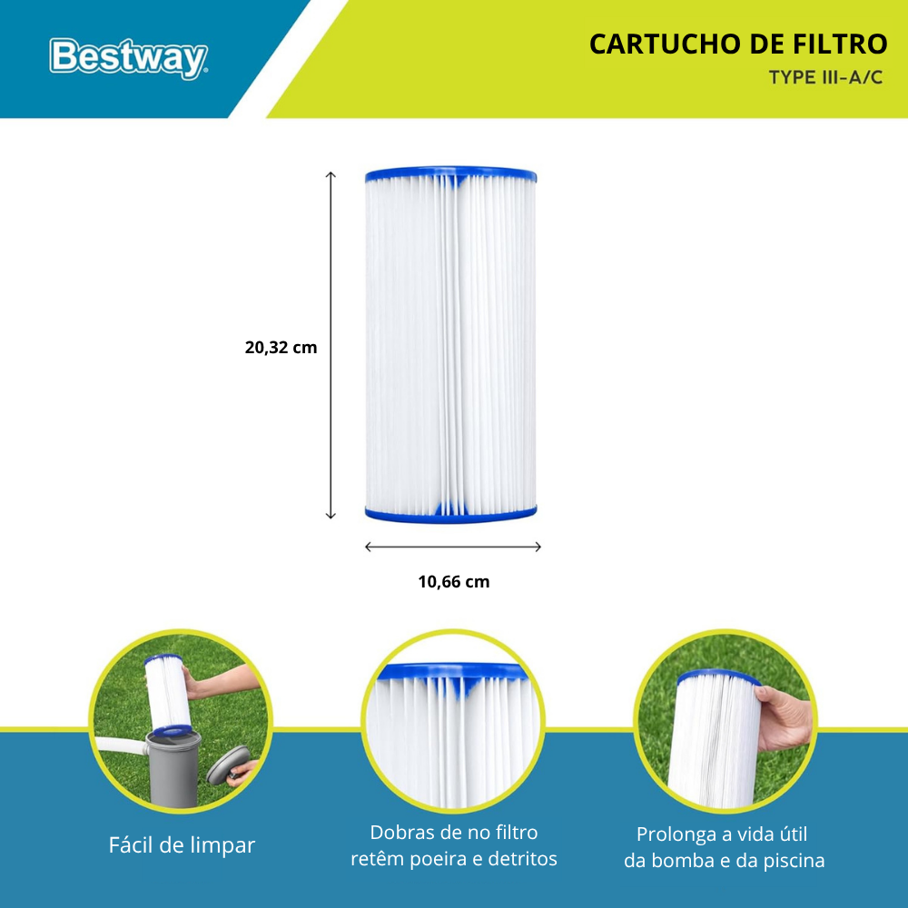 Cartucho Refil Tipo 3 ou A/C para Bomba Filtrante Bestway