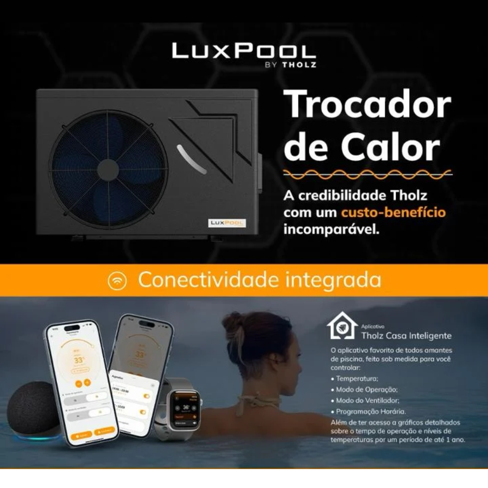 Bomba Trocador De Calor LPE550 Inverter 70.700 BTUs Aquecedor Piscinas Ate 70.000 Litros Wi-Fi