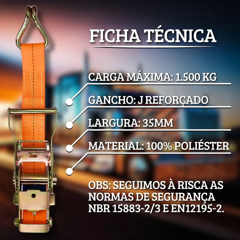 Cinta com Catraca para Amarração de Carga 1,5 Tonelada 9 Metros