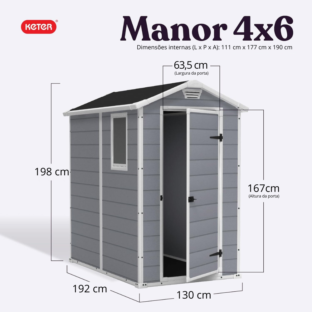 Depósito Multiuso Área Externa Jardim Manor 4x6 Keter Durabilidade e Resistente