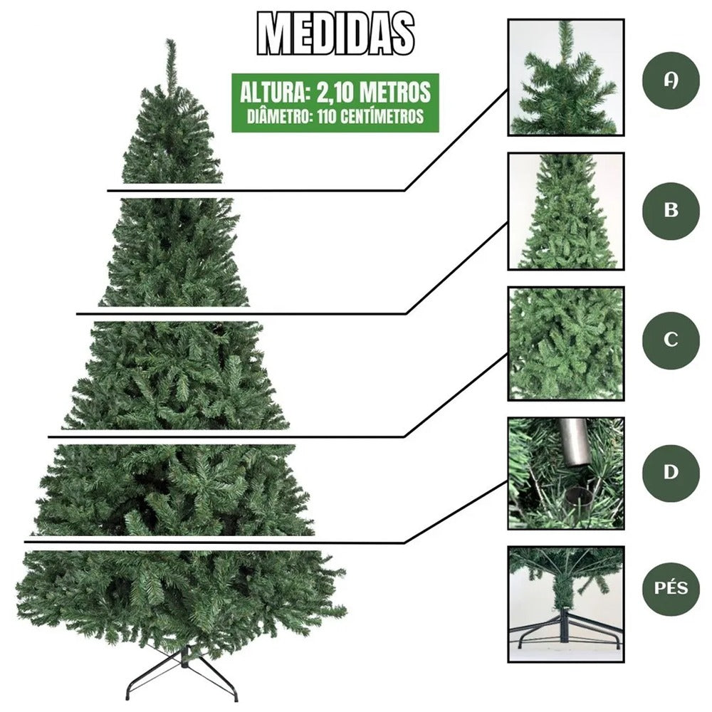Árvore de Natal Pinheiro 2,10m com 1150 Galhos – Super Cheia, Realista, Fácil de montar