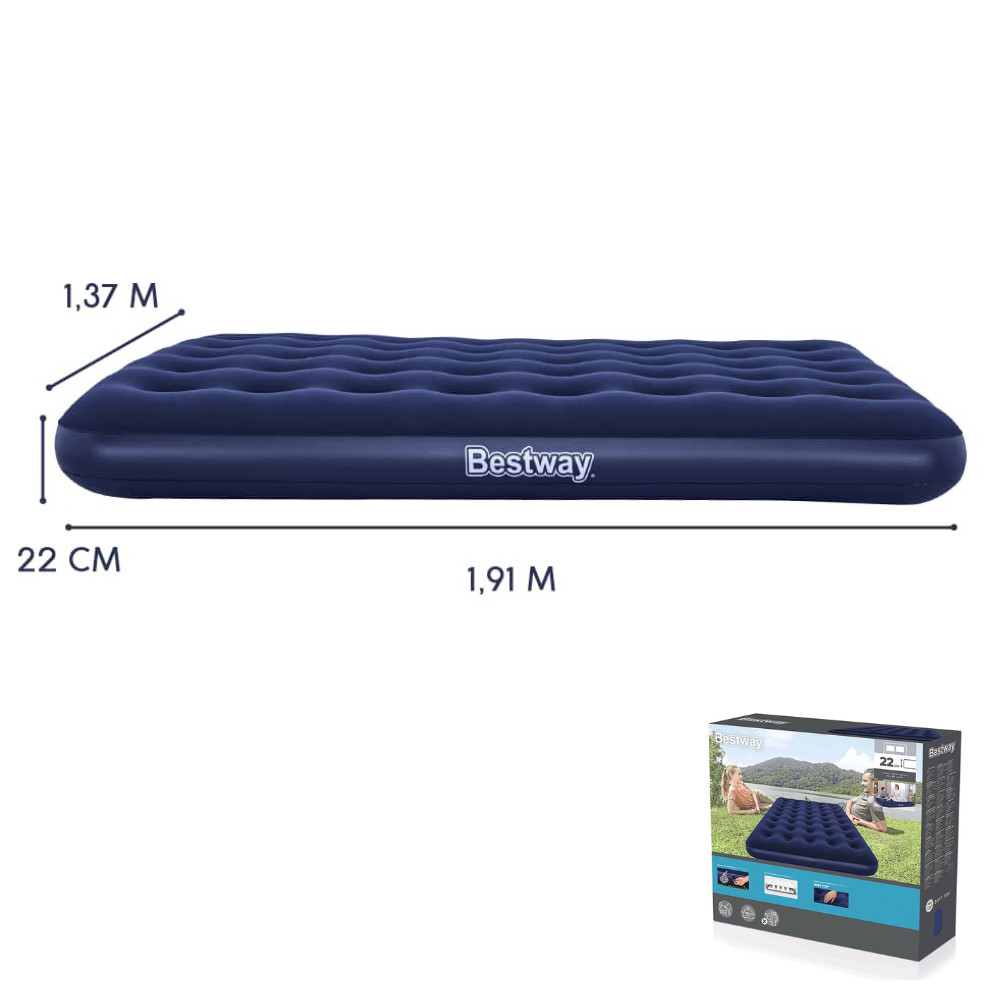Colchão Inflável Casal Full 191x137x22cm 300kg Bestway com Bomba Manual