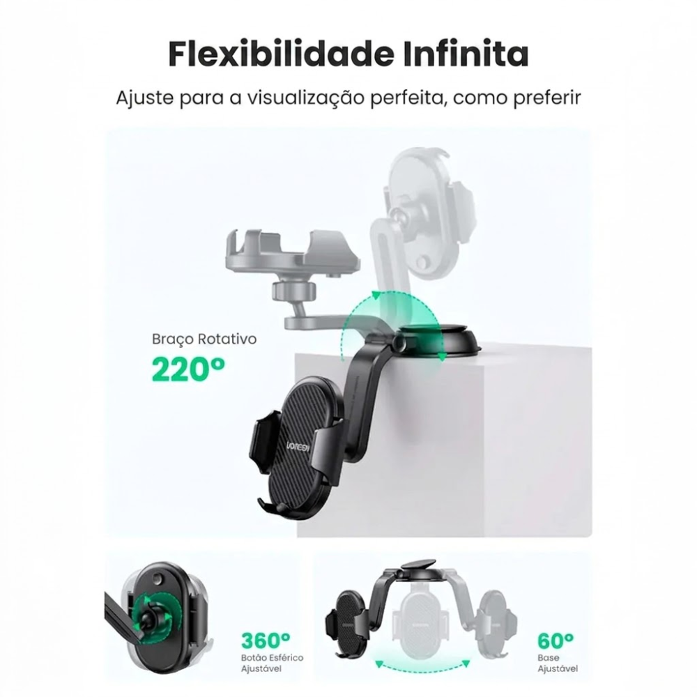 Suporte Veicular para Celular UGREEN 20473 com Ventosa Ajustável Preto