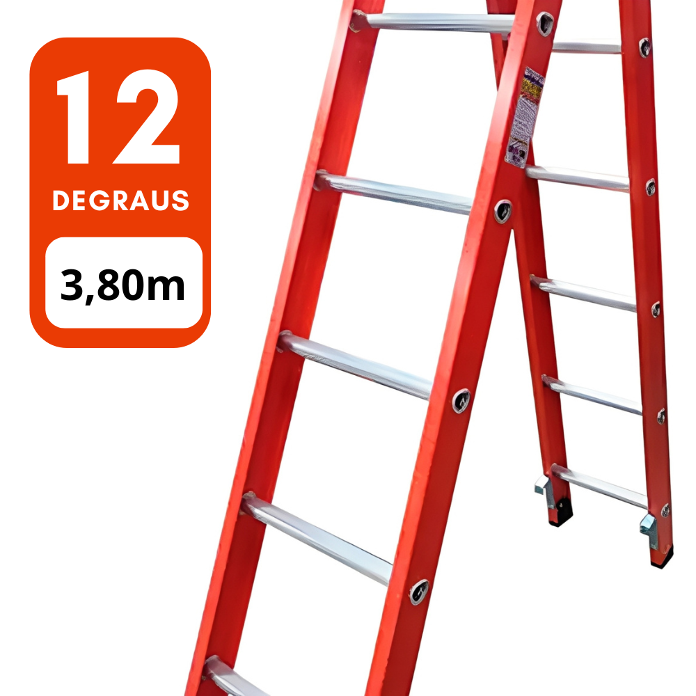 Escada Alumínio Fibra 7x12 Degraus Tesoura Extensível 2,20x3,80m 120kg W.Bertolo