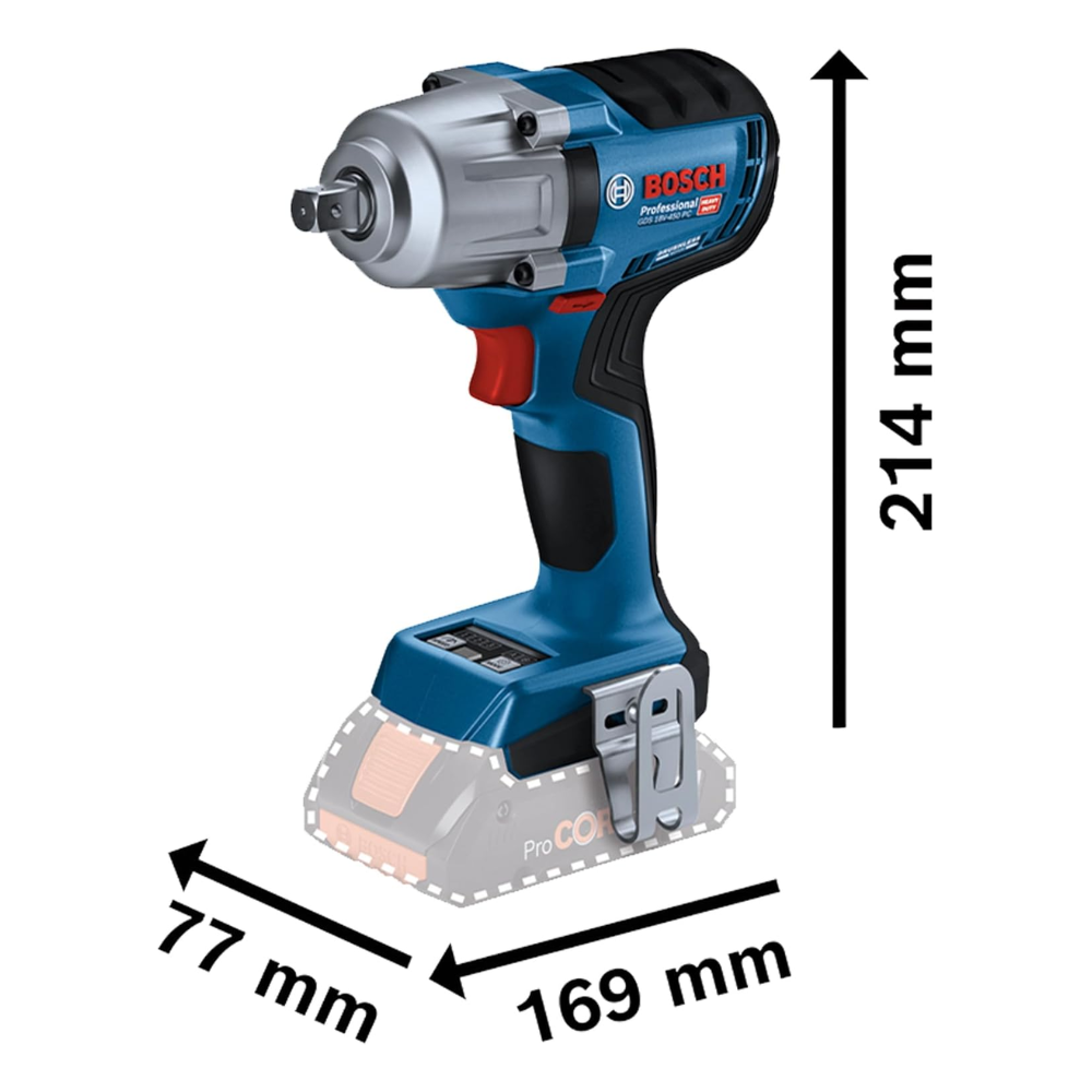 Chave de Impacto a Bateria 18V GDS 18V-450 PC 450Nm Brushless 1/2? Bosch
