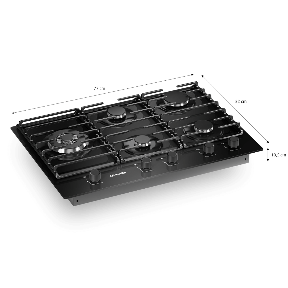 Cooktop Mueller 5 Bocas Vidro Tripla Chama MCG5BM Bivolt