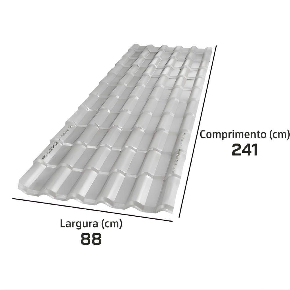 Kit 5 Telhas PVC Plan Colonial Muke Tools Cinza 241x88cm 6 Ondas 1,5mm