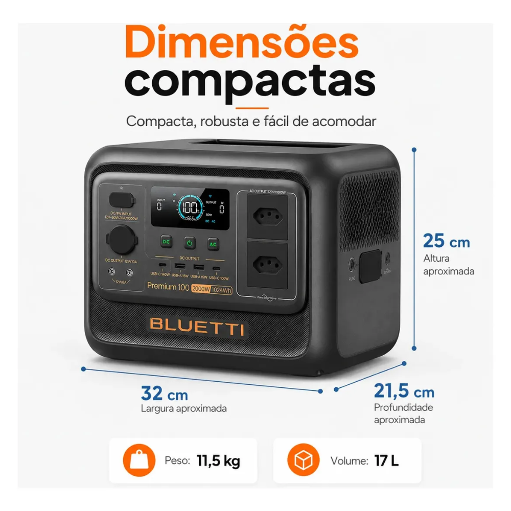 ESTAÇÃO DE ENERGIA GERADOR SOLAR BLUETTI PREMIUM 100 V2 127V 2.000W