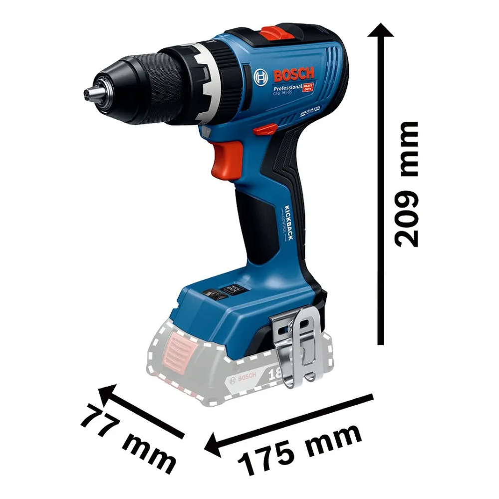 Parafusadeira Furadeira de Impacto Bosch GSB 18V-65 18V Brushless com 2 Baterias e Carregador