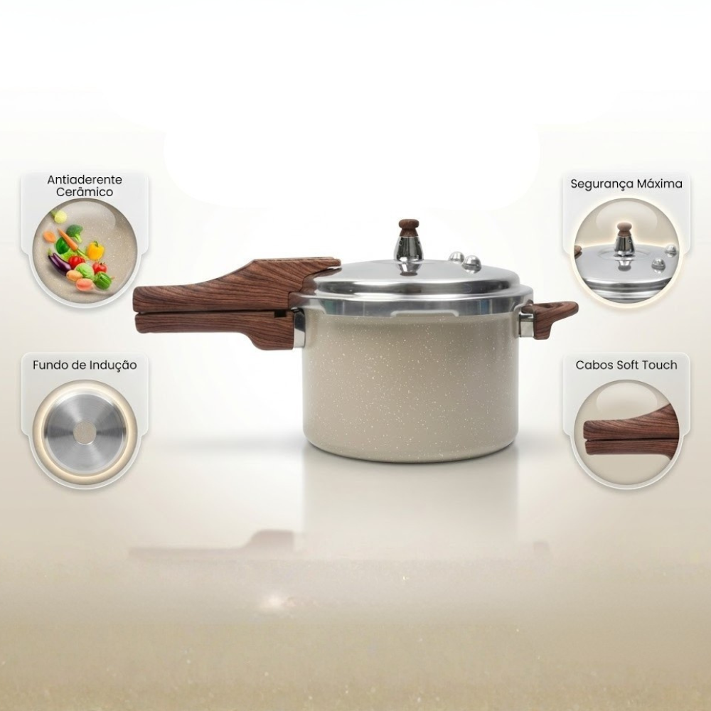 Jogo de Panelas Revestimento Cerâmico Antiaderente 8 Peças + Panela Pressão 4,2L Cozilux