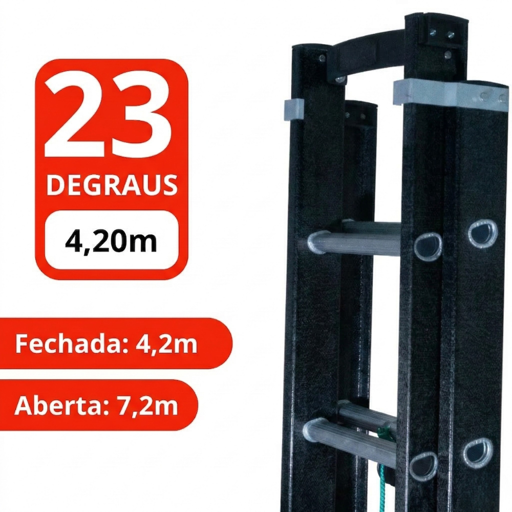 Escada Extensível Profissional Fibra de Vidro 4,20m a 7,20m 150kg Síntese