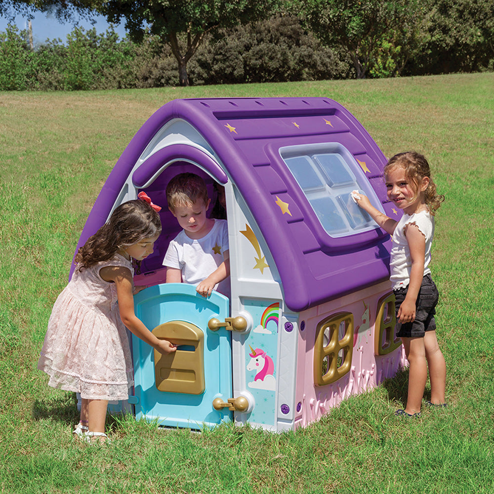 Casinha de Brinquedo Infantil Playground Unicórnio Com Porta e Janela Grand House